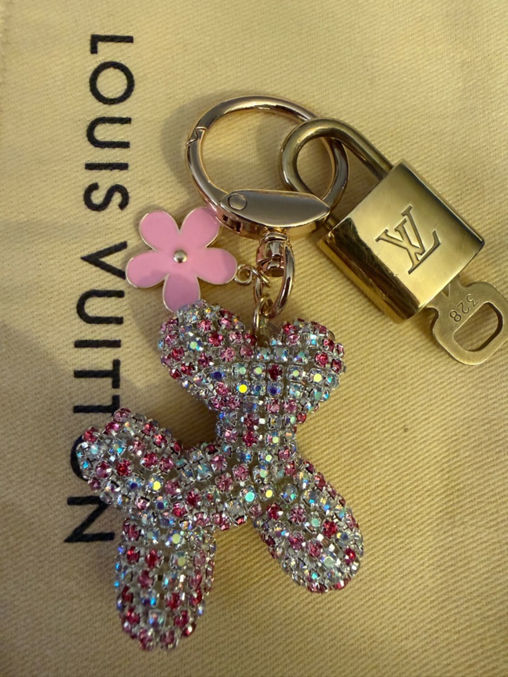 Louis Vuitton Authentic lock & key, unbranded Pink Crystal Teddy bag Charm